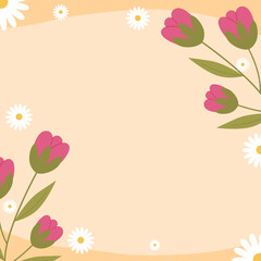 Hand drawn daisy and tulips flowers background with copy spaces.