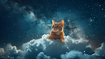 cat on the galaxy background 