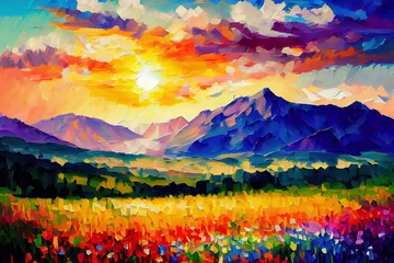 Tuinposter Abstract palette knife landscape painting © Sycaid