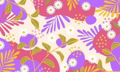 Fototapeta na wymiar Abstract organic with hand drawn florals colorful background. Aesthetic background with copy spaces.