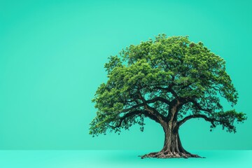 Green Tree on Blue Background