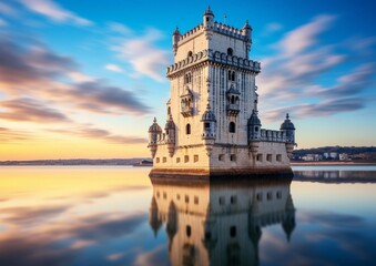 The monumental tower in the sea at Belem, Portugal
 - obrazy, fototapety, plakaty