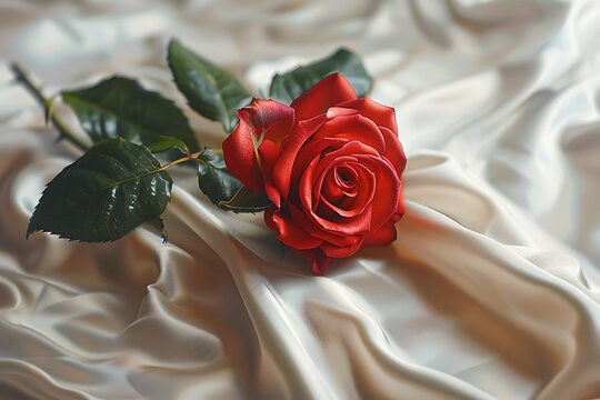 red rose on a satin background