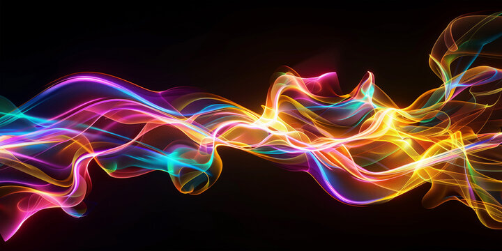Holographic neon fluid shape border, flowing on a dark background