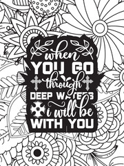 Christian Quotes Flower Coloring Page Beautiful black and white illustration for adult coloring book