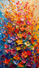 Fototapeta premium Oil Painting of Colorful Flowers in Full Bloom