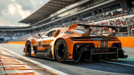 Sports racing car, in a stadium before a race - obrazy, fototapety, plakaty