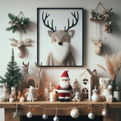 Christmas mantlepiece decoration full of surprise with Santa
 - obrazy, fototapety, plakaty