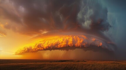 Fototapeta premium Structured supercell thunderstorm on sunset sky