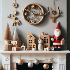 Christmas mantlepiece decoration full of surprise with Santa
 - obrazy, fototapety, plakaty