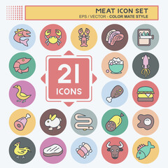 Fototapeta premium Icon Set Meat. suitable for Food. color mate style. simple design editable. design template vector. simple illustration