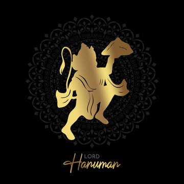 Hindu God Hanuman Golden Illustration with Mandala