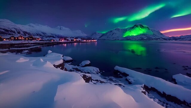 Aurora borealis over a snowy landscape