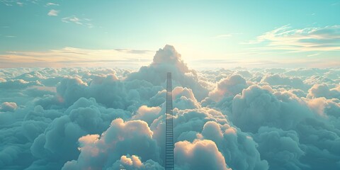 Ladder reaching towards the clouds scaling new heights and through determination and vision - obrazy, fototapety, plakaty