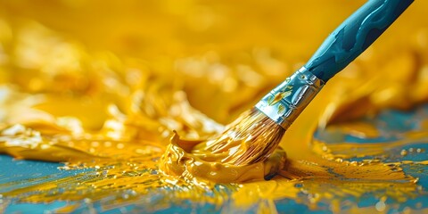 Vibrant Golden Paintbrush Strokes Capturing the Essence of Creative Expression on Canvas