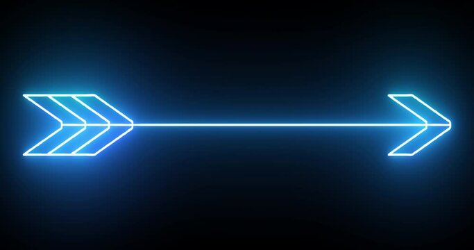 
4K cool animated neon blue colored arrow background. Glowing neon-colored arrow animated on a black background. Stunning 4K Animated neon growing colored arrow on black background. 