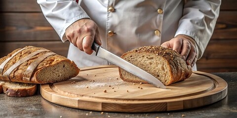 Whole Grain Bread Put on Kitchen Wood Plate with Avocado - obrazy, fototapety, plakaty