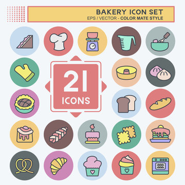 Icon Set Bakery. suitable for Bakery symbol. color mate style. simple design editable. design template vector. simple illustration