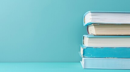 Fototapeta premium Stack of Blue Books on Pastel Background