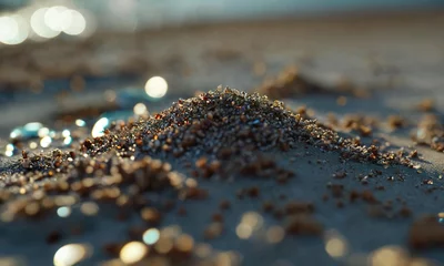 Selbstklebende Fototapeten Grains de sable sur une plage, photographie en gros plan ,hyperdetailed, hyperrealistic, © Animager