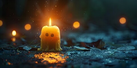 Glowing Candle Character Lighting Up the Mysterious Dark Spaces with Warmth and Affection Evoking a Cozy and Magical Atmosphere