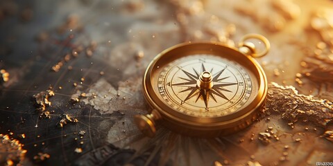 Vintage Brass Compass Pointing Towards New Opportunities and Unexplored Adventures