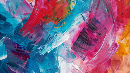 Contemporary art. An intensely colourful and bright close-up of an abstract painting. strong colours, pattern, and texture in the brushwork. 