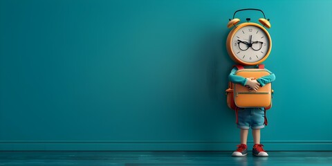 A Cartoon Clock Character Teaches Timely Moments and Discoveries with Room for Copy Space - obrazy, fototapety, plakaty