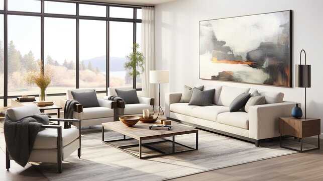 Modern luxurious living room interior composition 