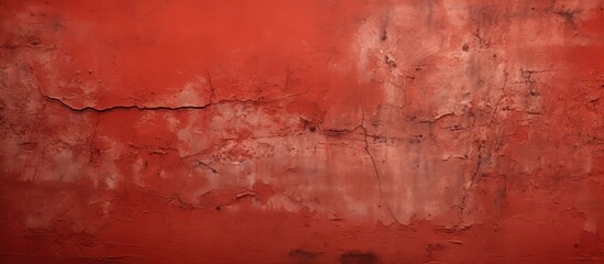 A detailed close-up of a red wall featuring a prominent crack running through it