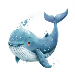 Cute Funny Cartoon Whale, Illustration for Children Book, Generative AI