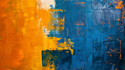 Contemporary oil paintings with abstract themes. Gold, blue, orange, 