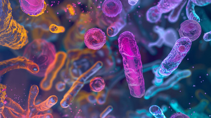 Microscopic organisms seen through microscope - obrazy, fototapety, plakaty