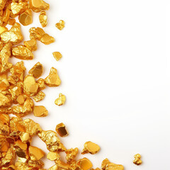 A pile of gold rocks on a white background