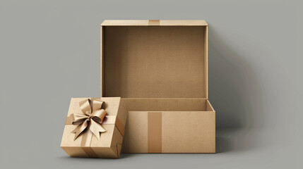 On a grey background, a realistic cardboard package with a sliding open gift box. EPS10 Illustration.