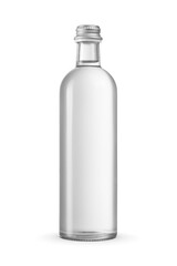 Misted transparent glass purified water bottle isolated. Closed with a screw metal cap. Transparent PNG image.