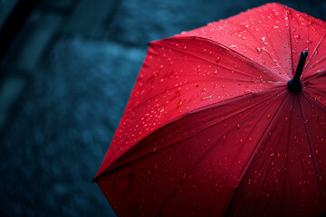 雨に濡れた赤い傘。背景、壁紙