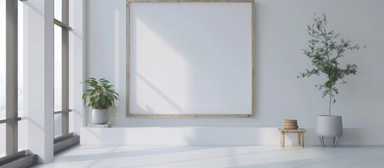 Fototapeta premium Blank frame mockup displayed on wall in a room.