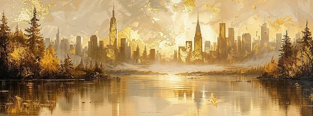Foto op Aluminium Golden Hour Cityscape Abstract Oil Painting © Chad