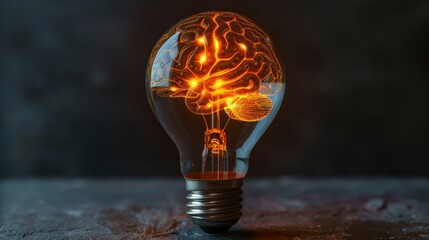 Brain inside a lightbulb, symbolizing ideas and innovation