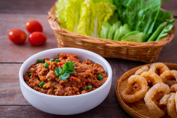 Spicy minced pork and tomato dip (Nam Prik Aong), Northern thai food