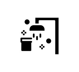 Silhouette Vector bathroom icons. Editable Stroke. Shower, bath, toilet, bidet, mirror, water tap. Laundry and garbage basket. Cosmetics shampoo comb cream. Toilet paper napkins
