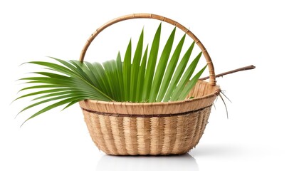 basket from coconut leaf isolated on white background