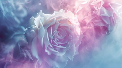 Fototapeta premium delicate white rose flower closeup with soft pastel abstract background creating an elegant and feminine floral atmosphere