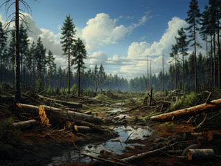 cutting down the forest in the morning , created with Generative AI technology