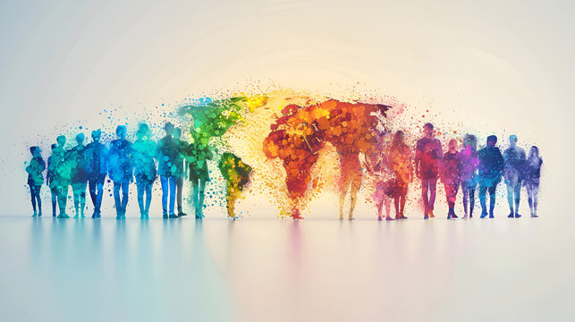 world made of lgbtq people concept illustration Fun Character Styled Gay Men Portrait of a woman with rainbow coloured hair made from paint, diversity and multiculturalism concept, Generative Ai