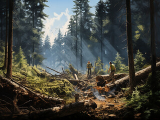 cutting down the forest in the morning , created with Generative AI technology