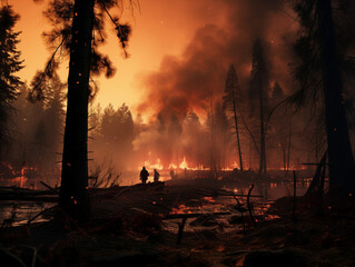 burning forest, fire, disaster, nature, created with Generative AI technology