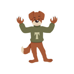 Terrier dog college football talisman in jumper with letter T raised paws up