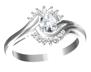 Diamonds ring on white gold body shape the most luxurious.3D rendering